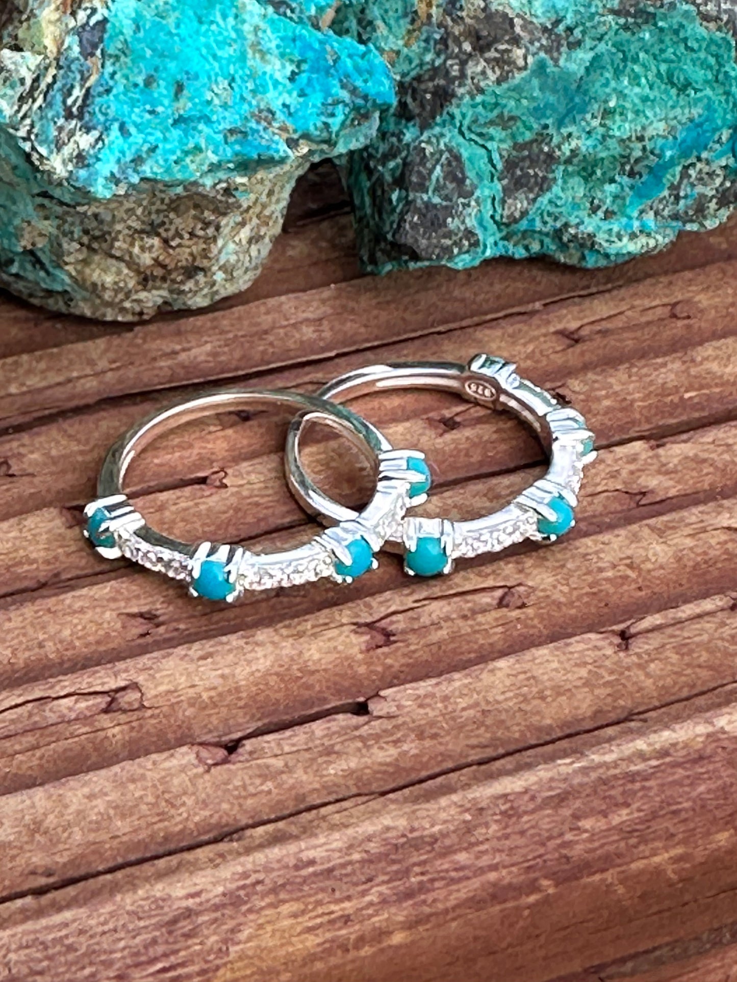 Handmade Sterling Silver Turquoise and CZ Eternity Band